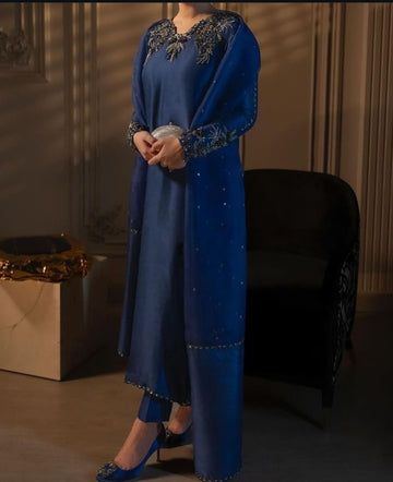 Royal Blue Long Maxi Formal Party Wear Dresses Pakistan- Styled by Merram