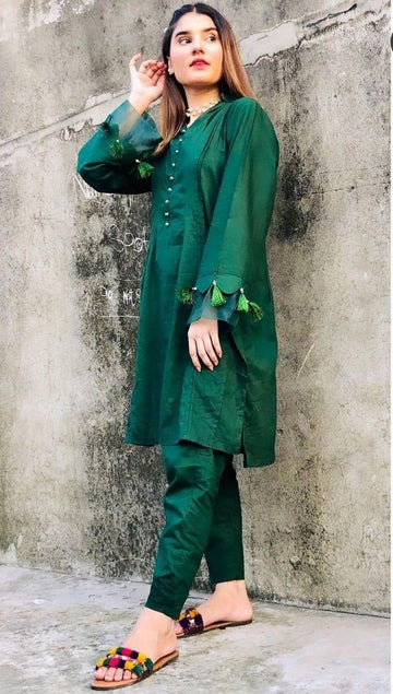 Azadi Emerald Tassel Lawn Suit