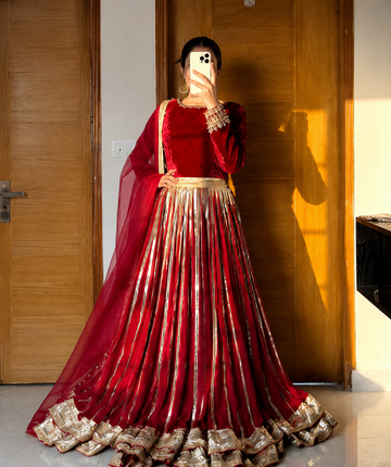 Buy Velvet Lehenga Designs Online 2026 for Weddings style by merram