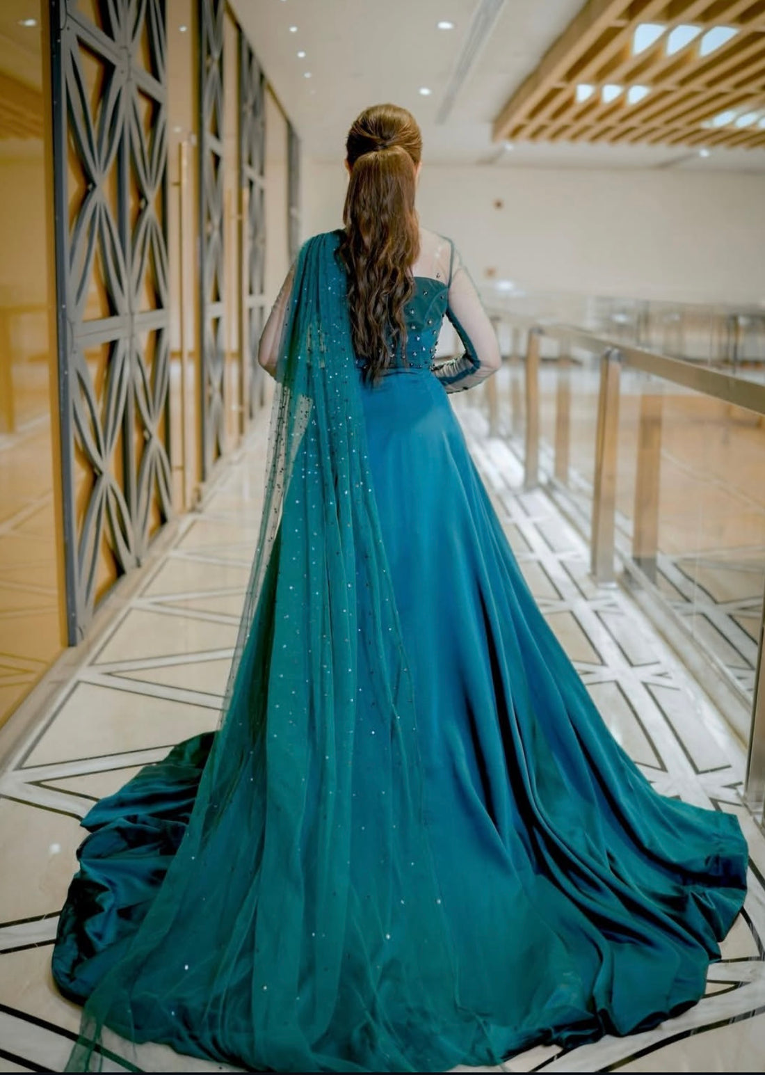 Sea-green maxi Long frock gown design for girls