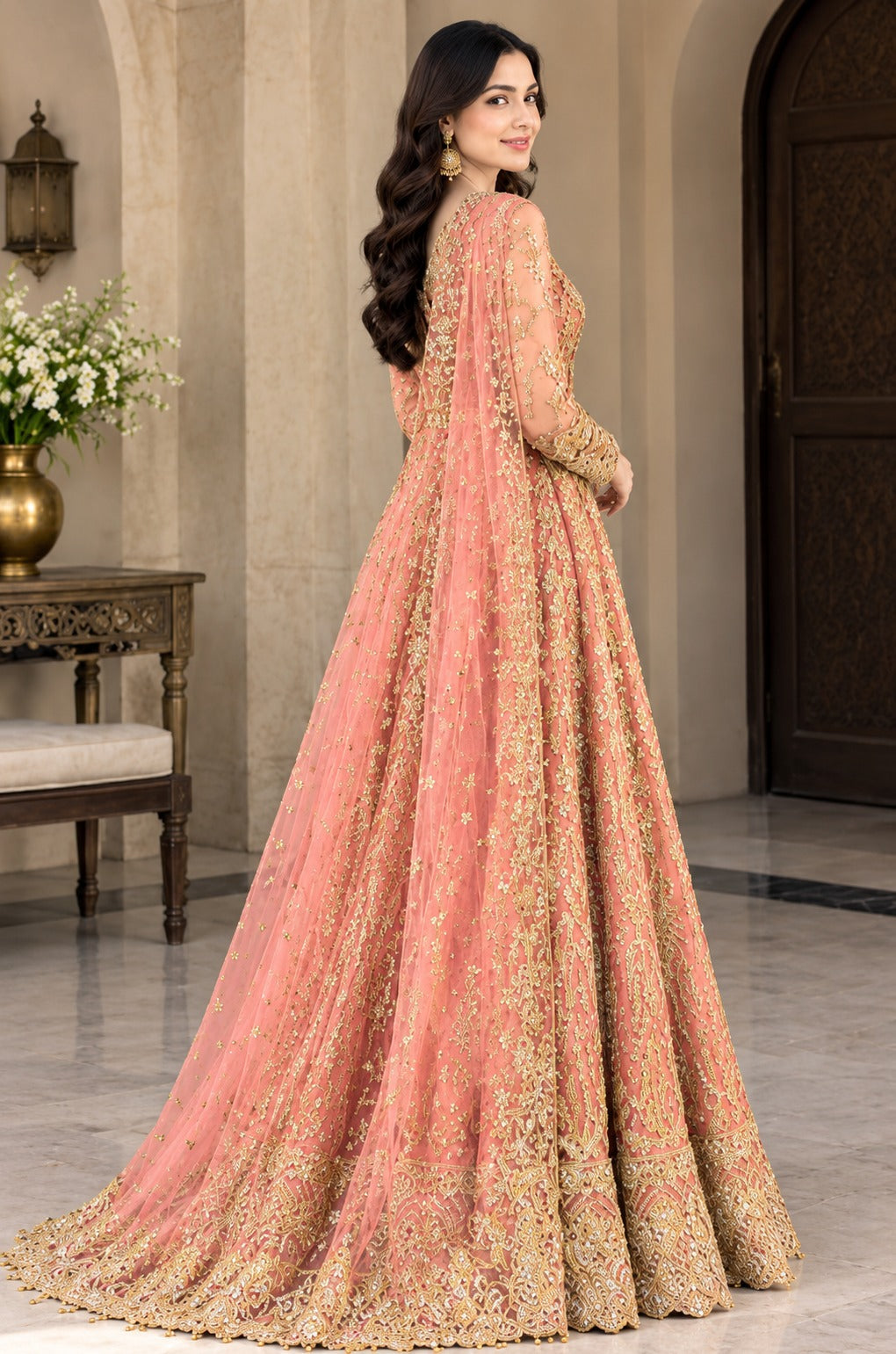 Elegant Peach Maxi Design Dresses for Women