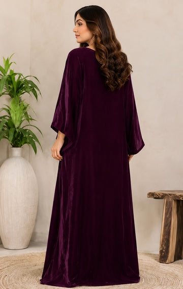 Embroidered Velvet Draped Gown