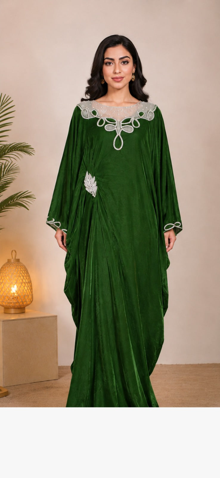 Emerald Green Velvet Embroidered Maxi Dress