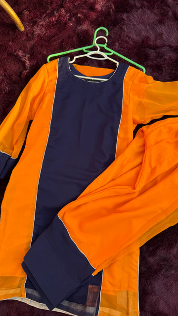 Stylish Orange and Blue Combination Dress for Women