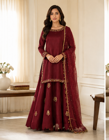 Maroon Anarkali Sharara set