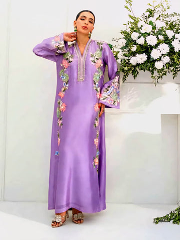 Multicolor Satin Silk Kaftan Dress for Women
