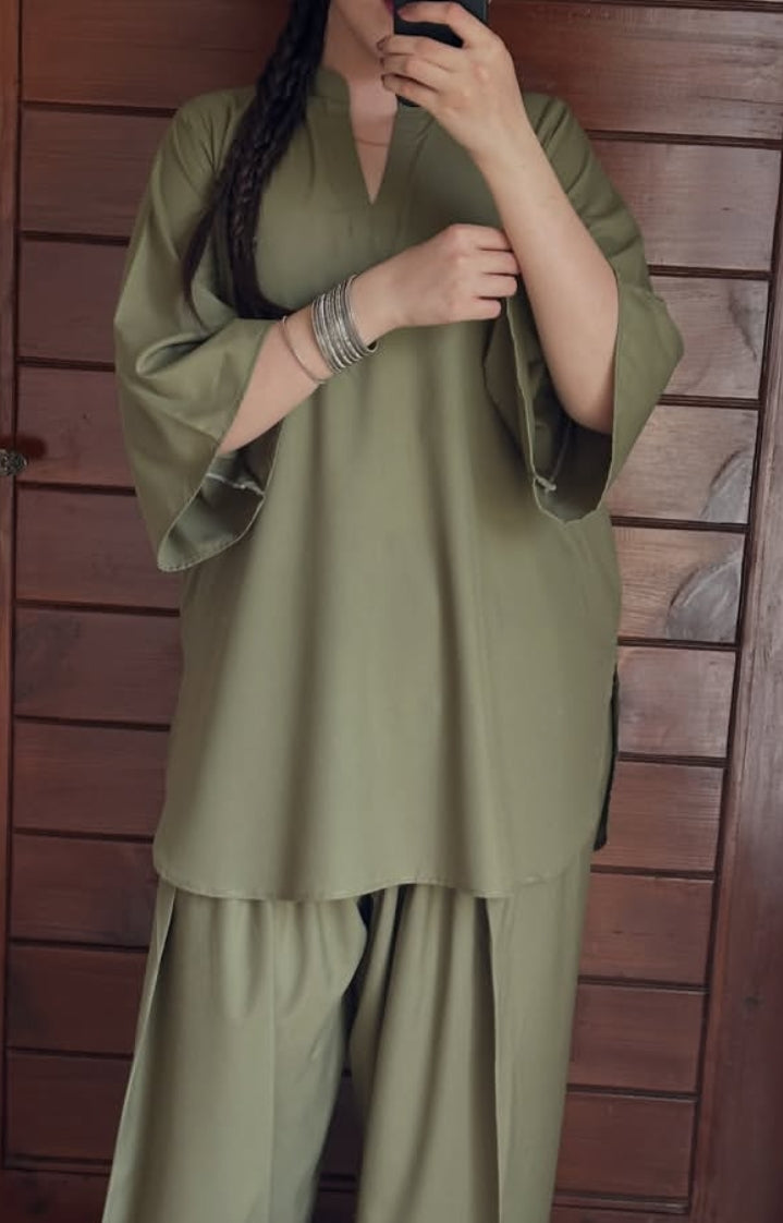 Olive green shlwar kameez suit for girls