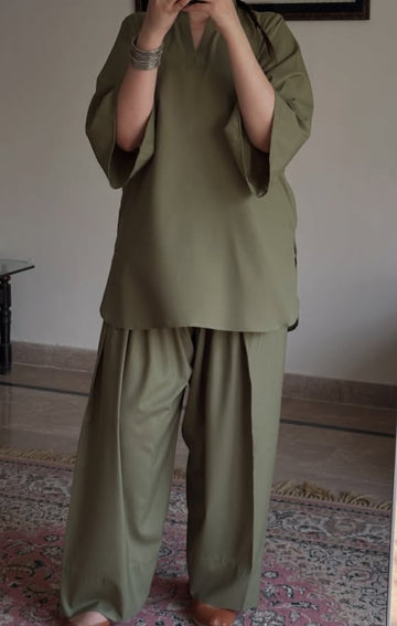 Olive green shlwar kameez suit for girls