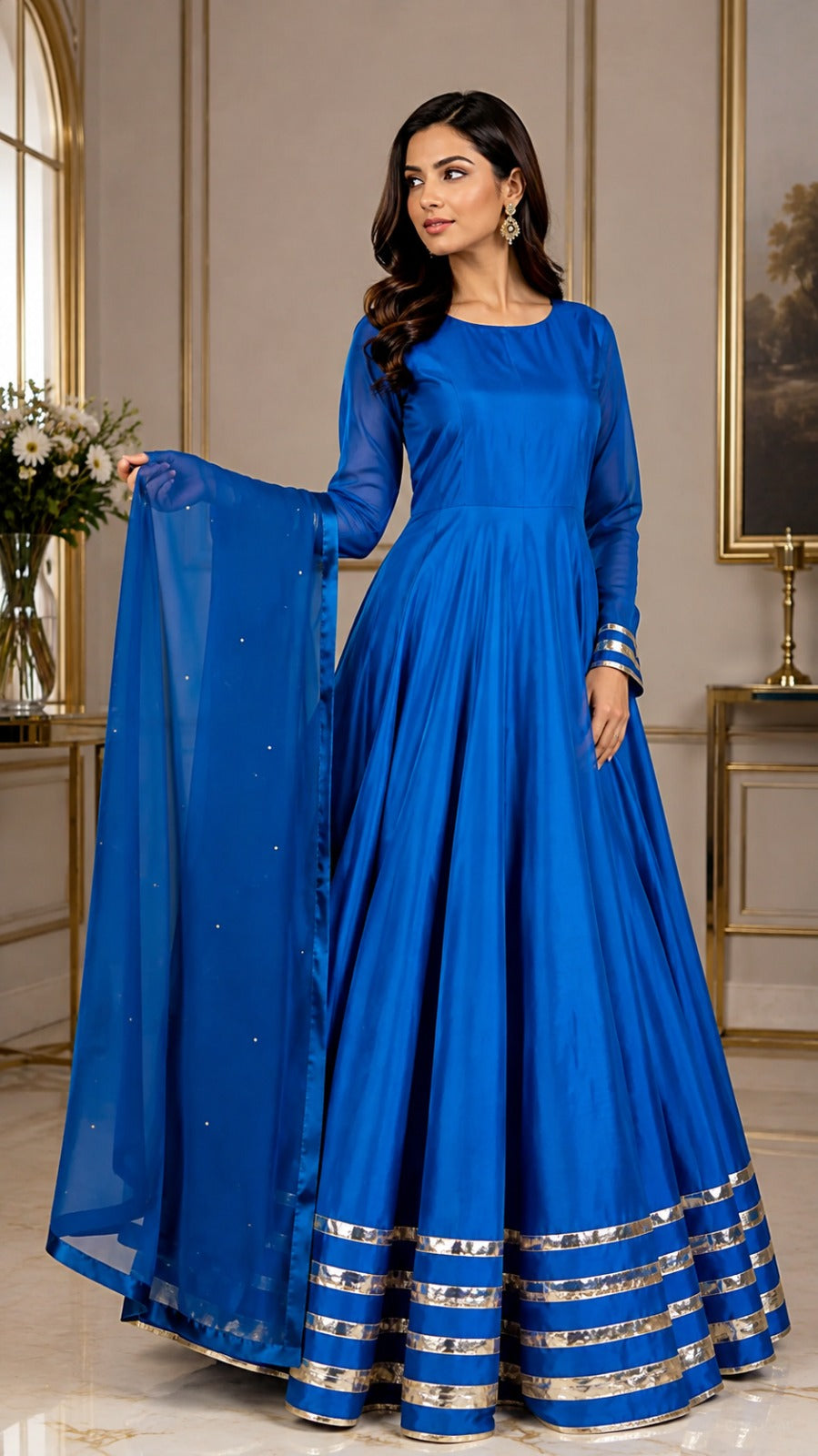 Blue Anarkali frock for girls and women