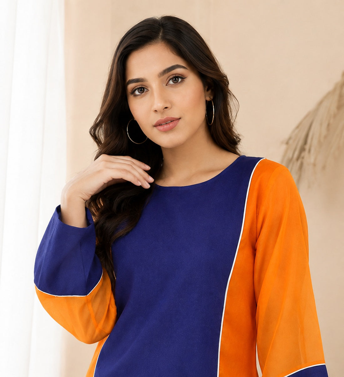 Stylish Orange and Blue Combination Dress for Women