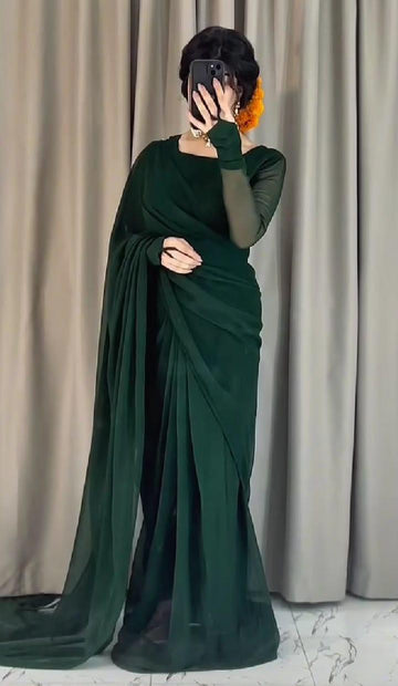 Green Chiffon Party Wear Saree